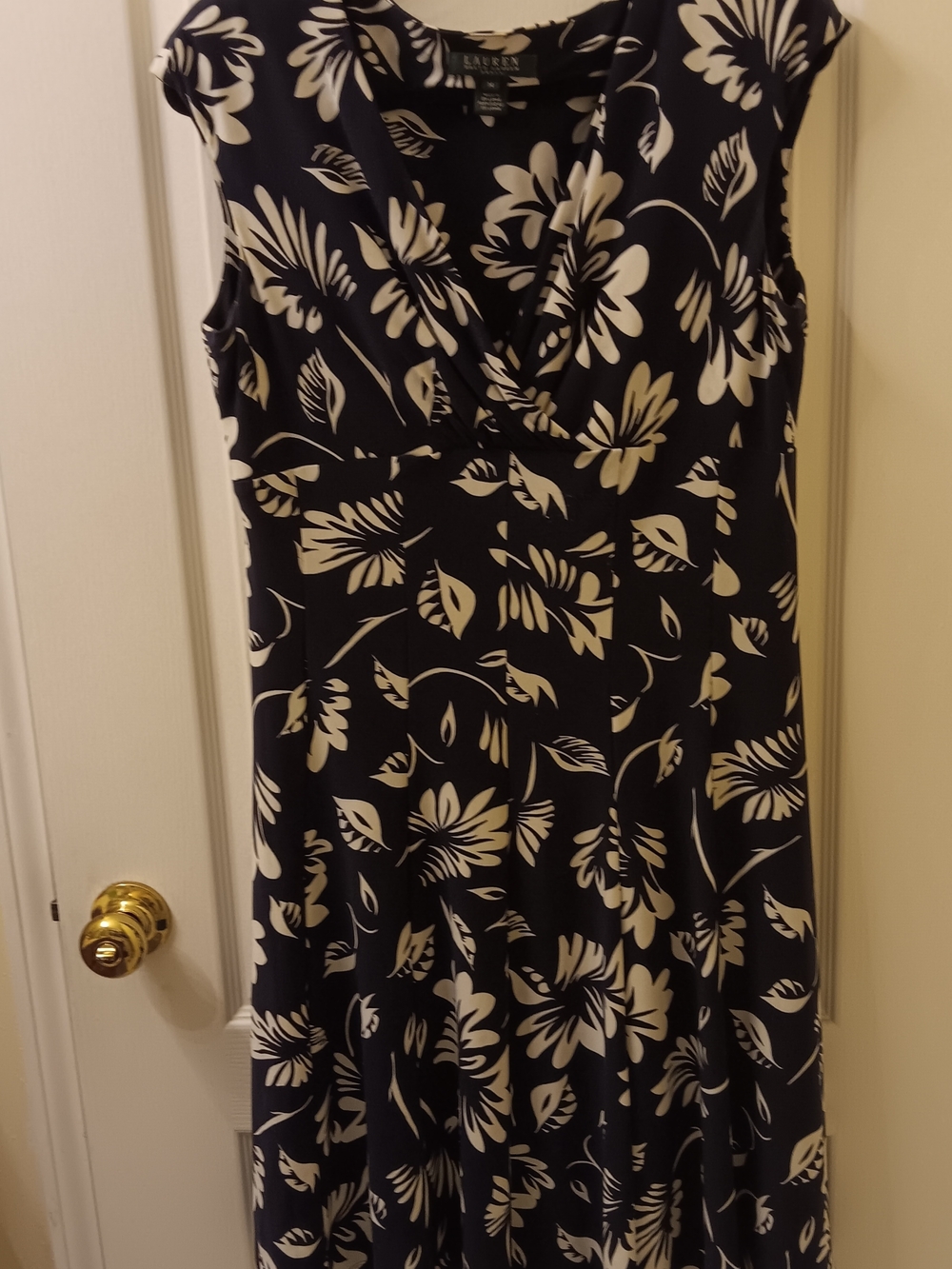 Lauren Ralph Lauren Navy and White Floral Wrap-Style Maxi Dress